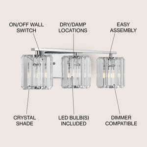 Coco 3-Light Metal/Glass Classic Glam LED Vanity Light