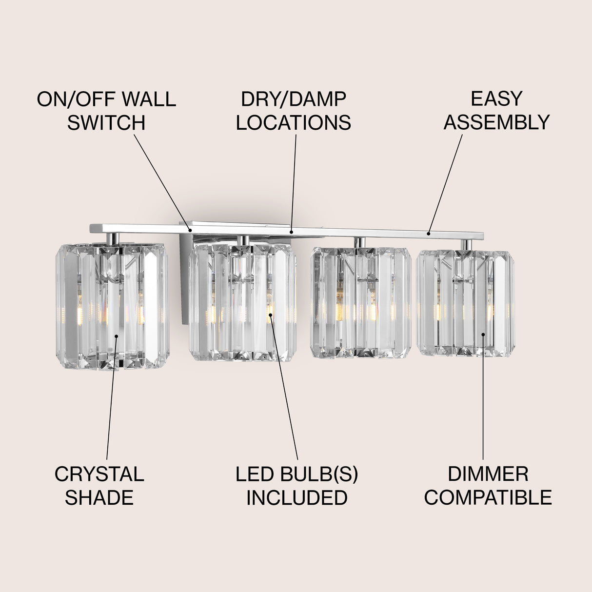 Coco 4-Light Metal/Glass Classic Glam LED Vanity Light