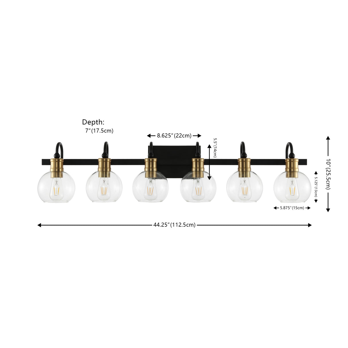 Marais 6-Light Iron/Glass Rustic Vintage LED Vanity Light