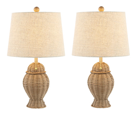 Margie Pair of Wicker Ginger-Jar Table Lamps