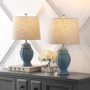 Margie Pair of Wicker Ginger-Jar Table Lamps