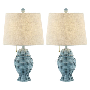 Margie Pair of Wicker Ginger-Jar Table Lamps