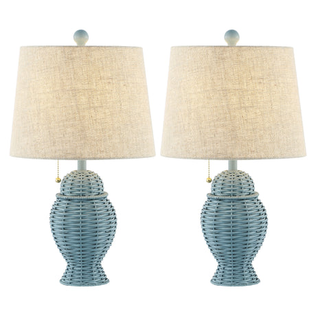 Margie Pair of Wicker Ginger-Jar Table Lamps