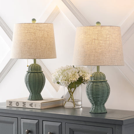 Margie Pair of Wicker Ginger-Jar Table Lamps