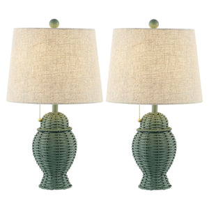 Margie Pair of Wicker Ginger-Jar Table Lamps