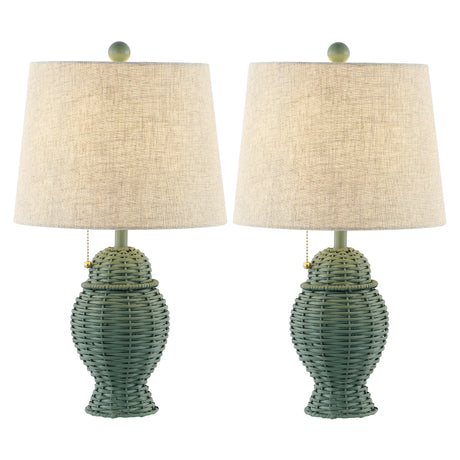 Margie Pair of Wicker Ginger-Jar Table Lamps