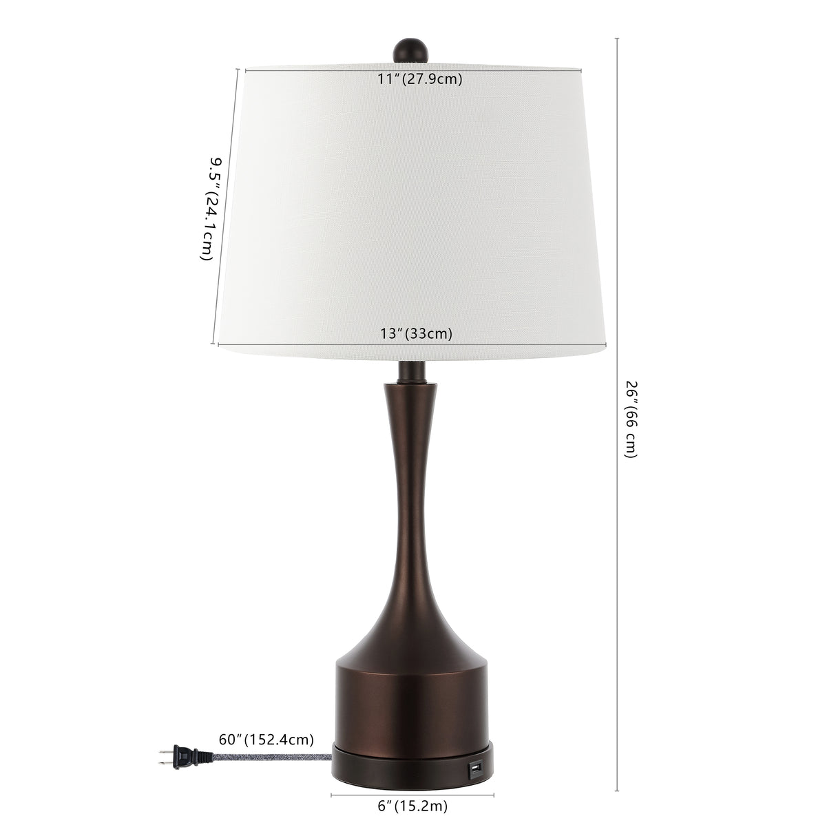 Cooper French Country Farmhouse Iron LED Table Lamp with USB Charging Port-Set of 2
