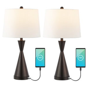 Colton French Country Farmhouse Iron LED Table Lamp with USB Charging Port-Set of 2