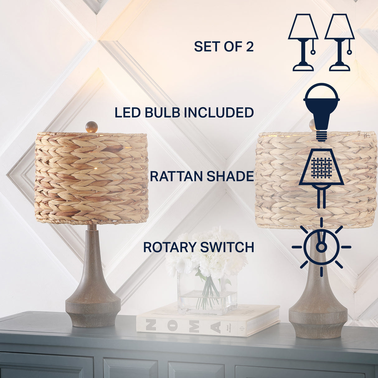 Theodore Rustic Farmhouse Handwoven Water Hyacinth/Resin LED Table Lamp