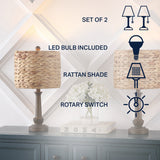 Leona Set of 2 Bohemian Rattan & Resin Table Lamps