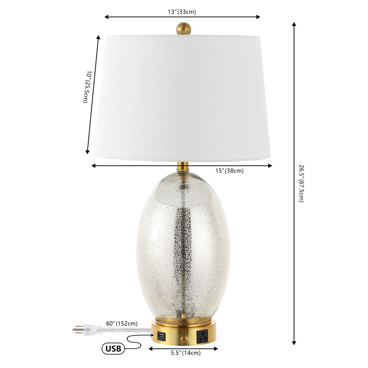 Reese 1-Outlet Contemporary Style Iron/Glass LED Table Lamp with USB Charging Port