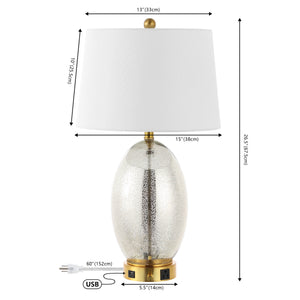 Reese 1-Outlet Contemporary Style Iron/Glass LED Table Lamp with USB Charging Port