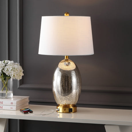 Reese 1-Outlet Contemporary Style Iron/Glass LED Table Lamp with USB Charging Port