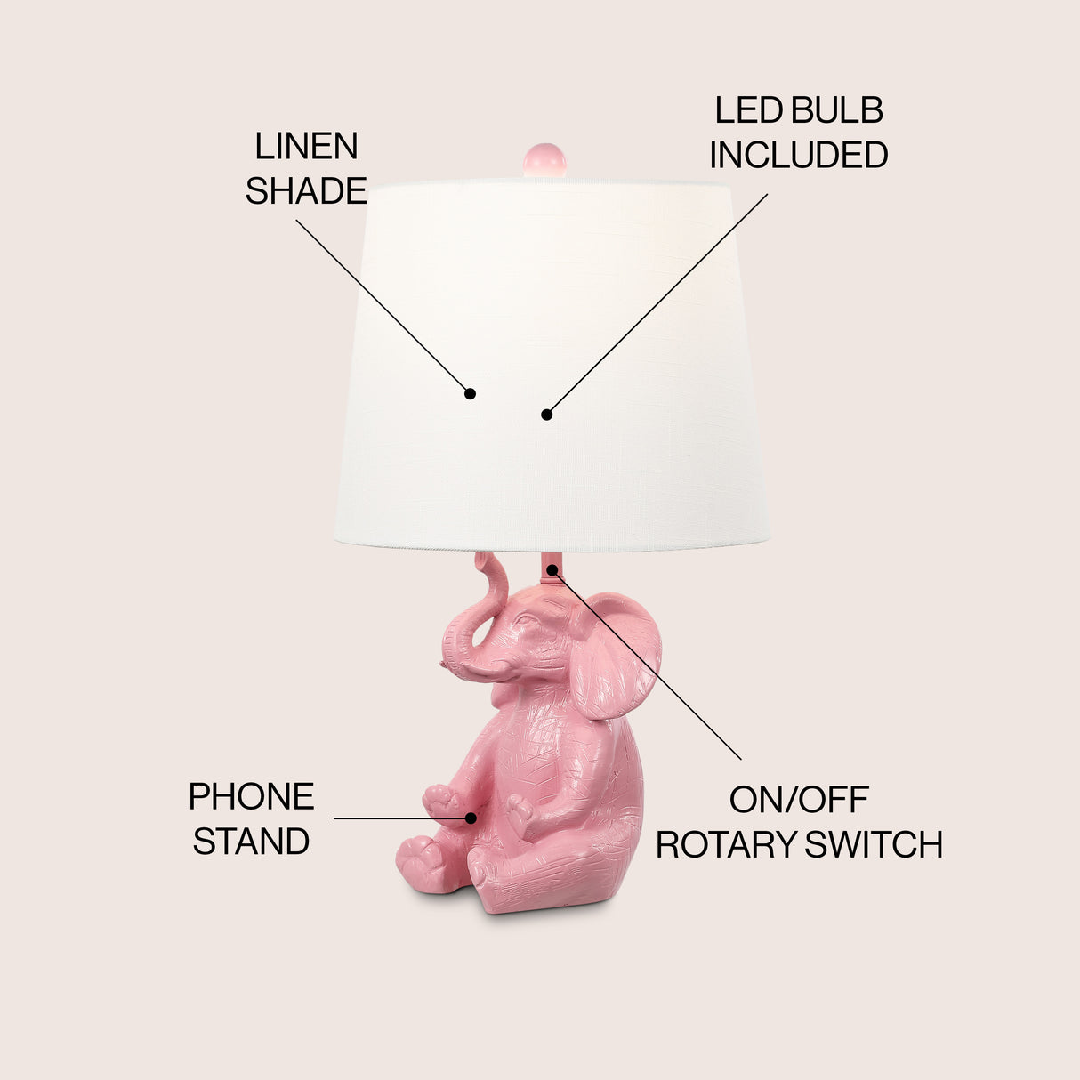 Kairi Modern Shabby Chic Resin/Iron Happy Elephant LED Kids' Table Lamp with Phone Stand
