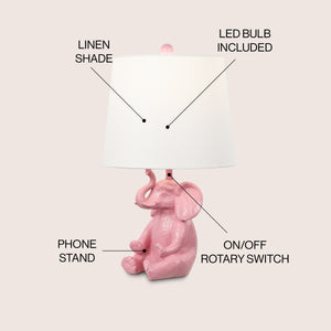 Kairi Modern Shabby Chic Resin/Iron Happy Elephant LED Kids' Table Lamp with Phone Stand