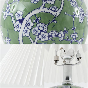 Shishen Cottage Classic Chinoiserie Ceramic Orb LED Table Lamp with Pleated Shade