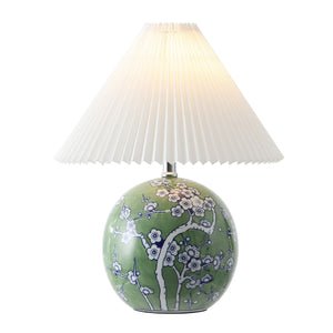 Shishen Cottage Classic Chinoiserie Ceramic Orb LED Table Lamp with Pleated Shade