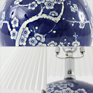 Shishen Cottage Classic Chinoiserie Ceramic Orb LED Table Lamp with Pleated Shade