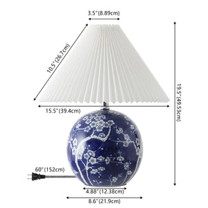 Shishen Cottage Classic Chinoiserie Ceramic Orb LED Table Lamp with Pleated Shade