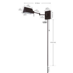Arlo 1-Light Farmhouse Industrial Single Swing Arm Plug-In or Hardwired Iron LED Wall Sconce with Pull-Chain USB Charging Port