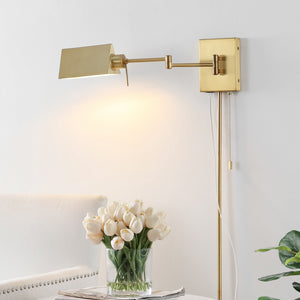 Arlo 1-Light Farmhouse Industrial Single Swing Arm Plug-In or Hardwired Iron LED Wall Sconce with Pull-Chain USB Charging Port