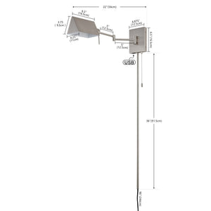 Arlo 1-Light Farmhouse Industrial Single Swing Arm Plug-In or Hardwired Iron LED Wall Sconce with Pull-Chain USB Charging Port