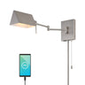 Arlo 1-Light Farmhouse Industrial Single Swing Arm Plug-In or Hardwired Iron LED Wall Sconce with Pull-Chain USB Charging Port