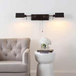 Arlo 2-Light Farmhouse Industrial Double Swing Arm Iron LED Wall Sconce with Pull-Chain USB Charging Port