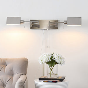 Arlo 2-Light Farmhouse Industrial Double Swing Arm Iron LED Wall Sconce with Pull-Chain USB Charging Port