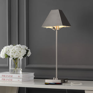 Ruthen Industrial Style Iron Pyramid Bedside LED Table Lamp with USB Charging Port