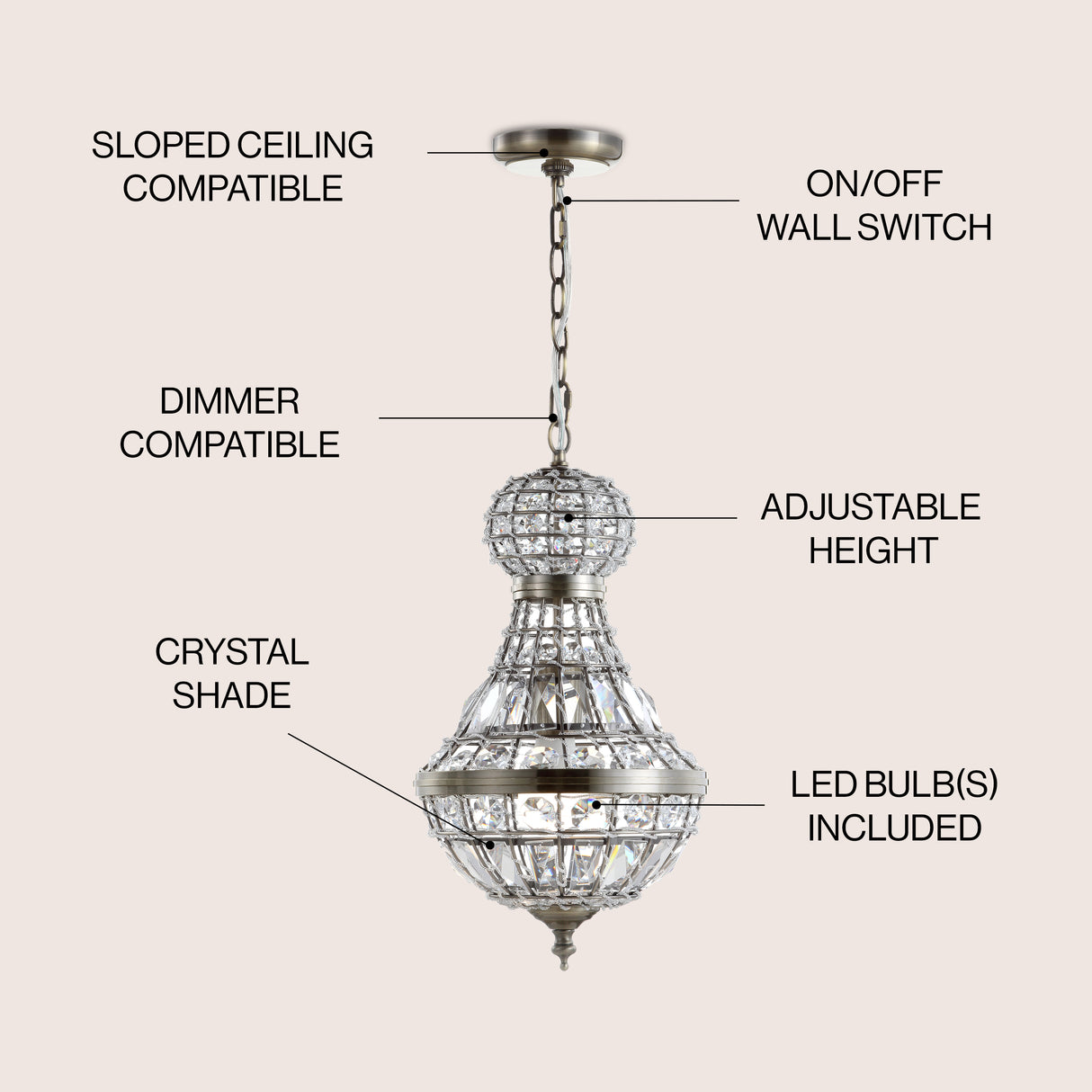 Regina Crystal/Metal Empire LED Pendant