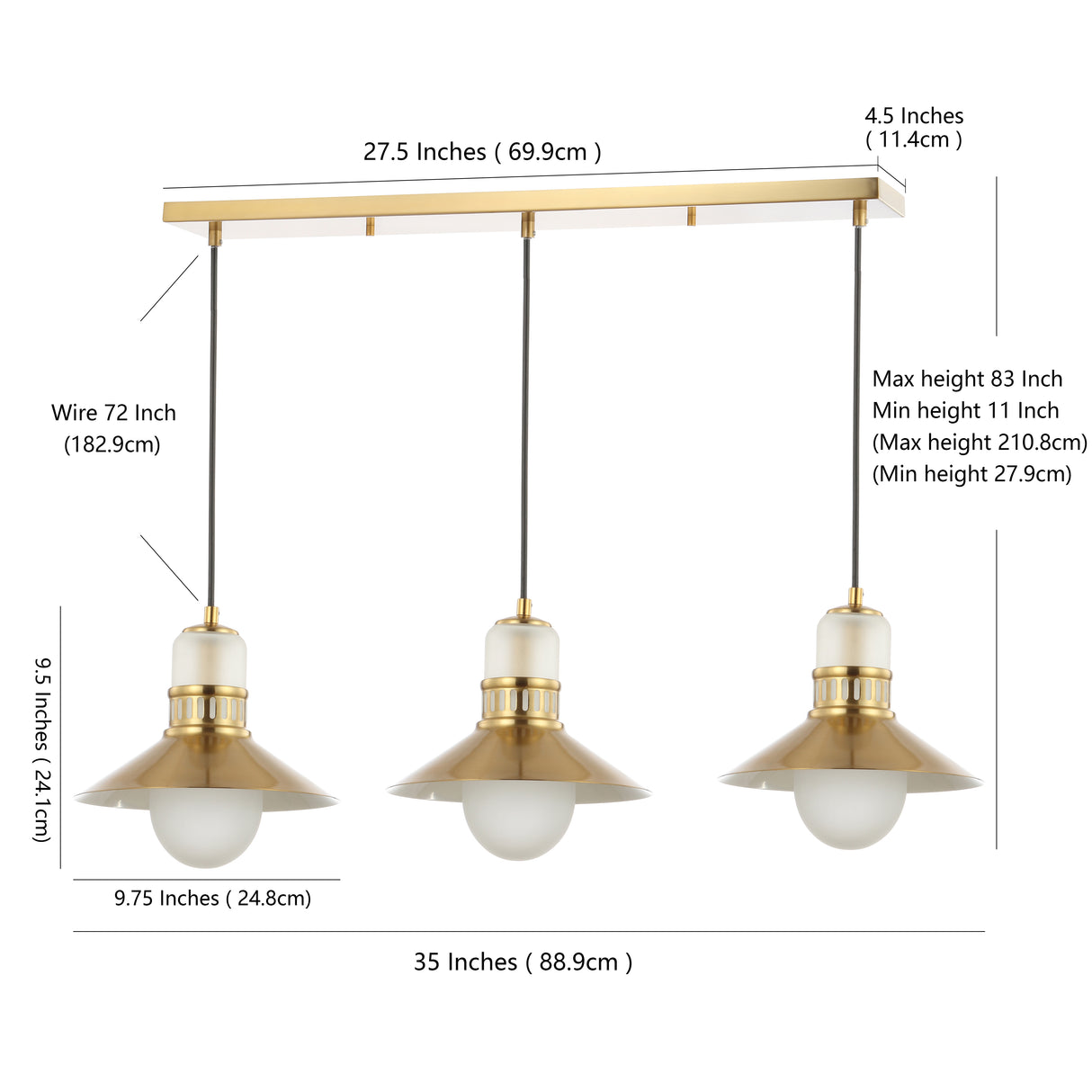 Colin Adjustable Iron/Glass Retro Hurricane Triple Linear LED Pendant