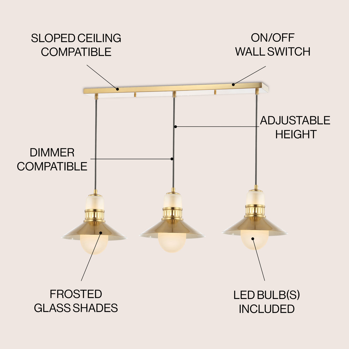 Colin Adjustable Iron/Glass Retro Hurricane Triple Linear LED Pendant