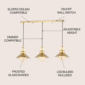 Colin Adjustable Iron/Glass Retro Hurricane Triple Linear LED Pendant