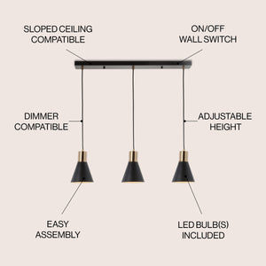 Apollo 3-Light Mid-Century Modern Iron Adjustable Linear LED Pendant