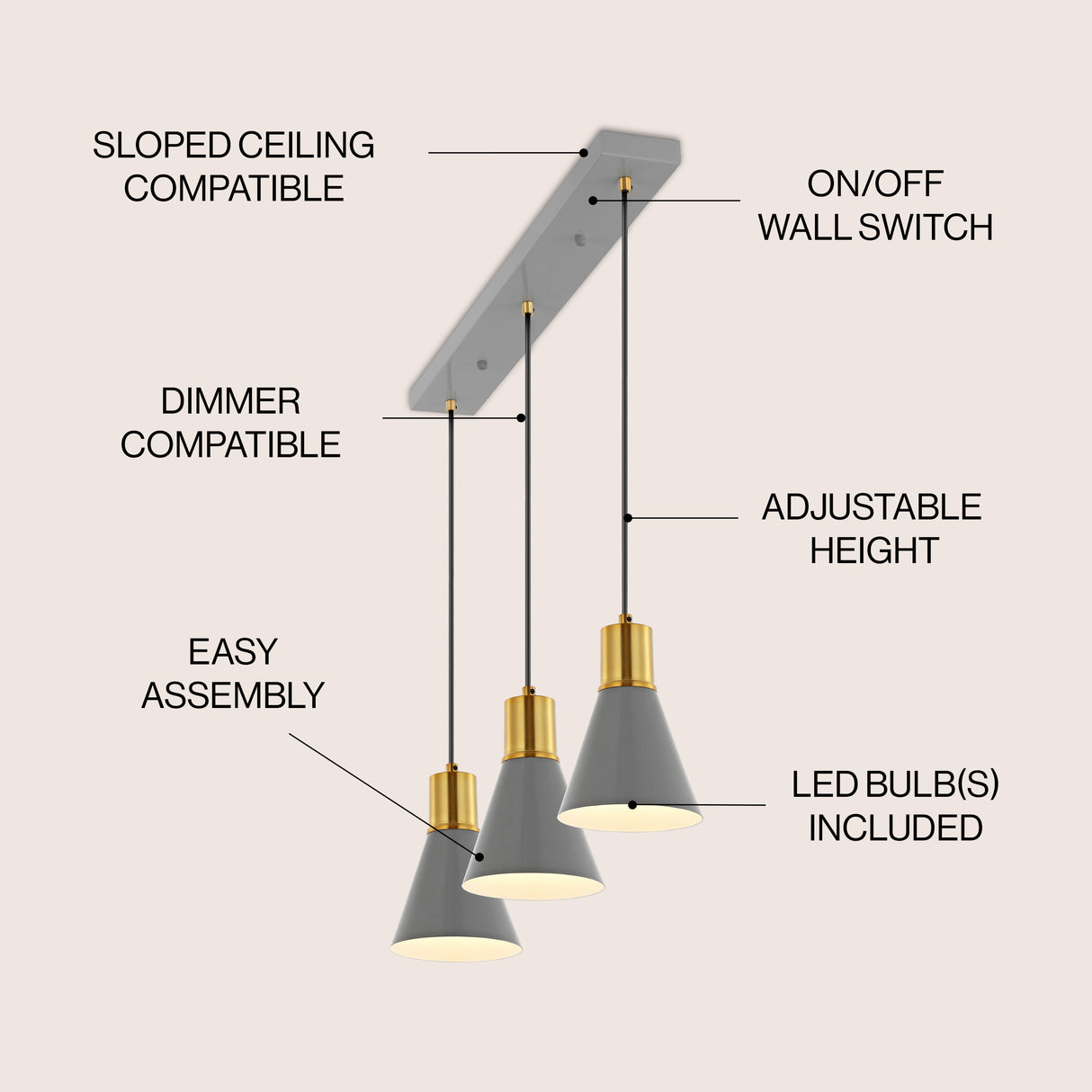 Apollo 3-Light Mid-Century Modern Iron Adjustable Linear LED Pendant