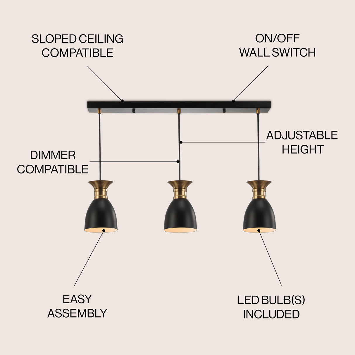Edison Linear 3-Light Metal Linear LED Pendant