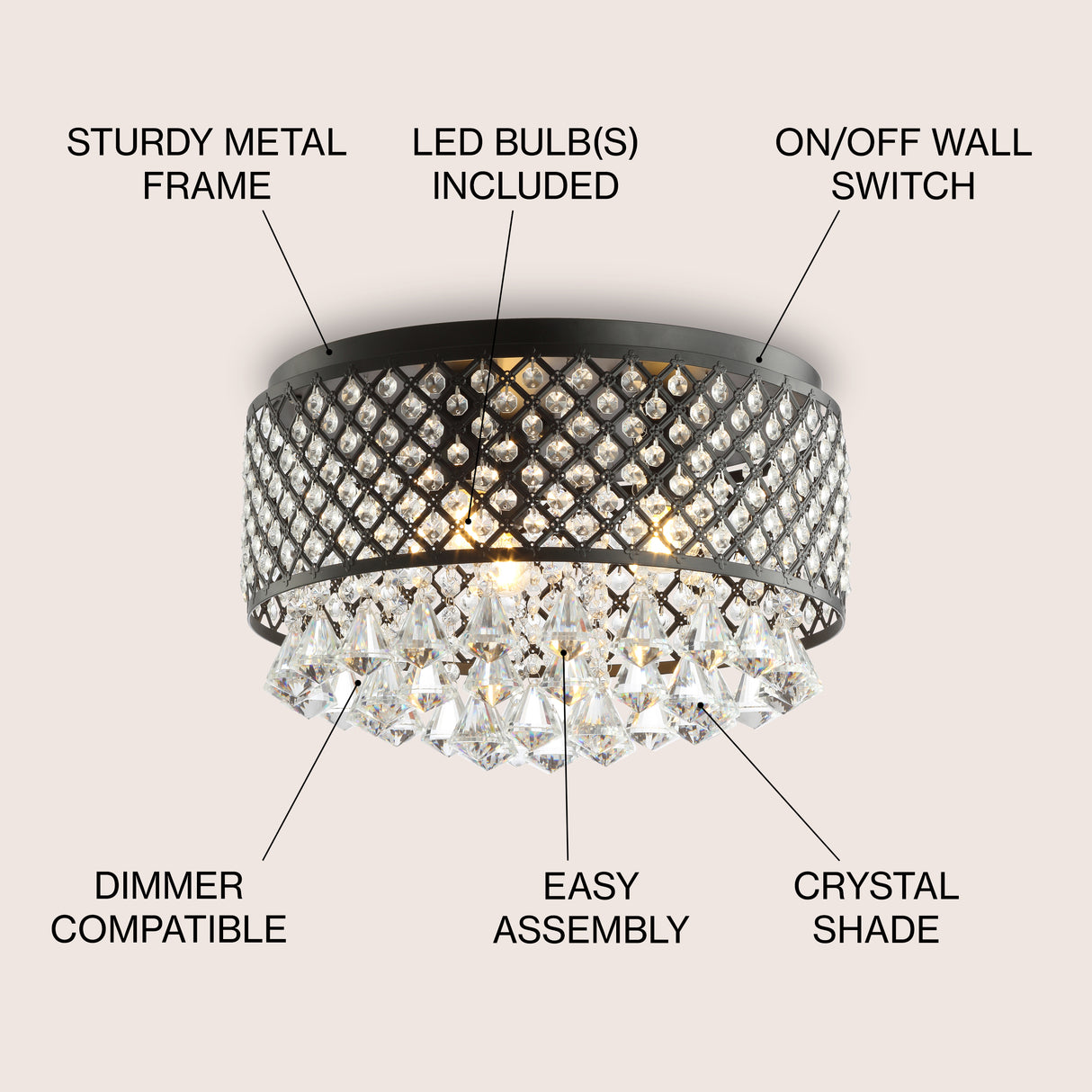 Evelyn 3-light crystal drops/metal