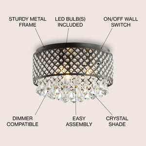 Evelyn 3-light crystal drops/metal