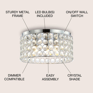 Ellen 3-Light Crystal/Metal LED Flush Mount