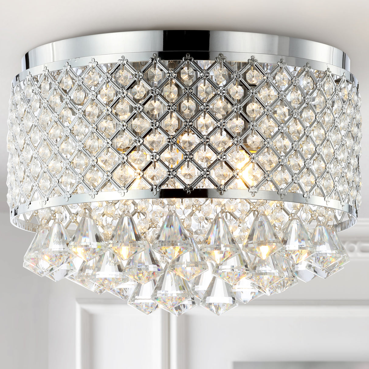 Evelyn 3-light crystal drops/metal led flush mount