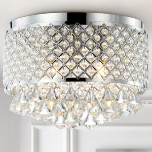 Evelyn 3-light crystal drops/metal led flush mount