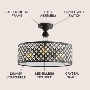 Elise 3-Light Crystal/Metal Drum Semi-Flush Mount