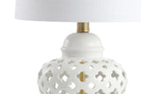 Quatrefoil Pierced Ginger Jar Ceramic/Metal LED Table Lamp