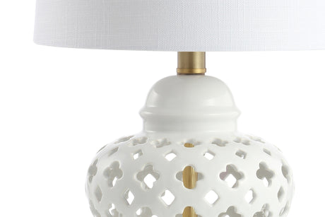 Quatrefoil Pierced Ginger Jar Ceramic/Metal LED Table Lamp