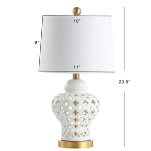 Quatrefoil Pierced Ginger Jar Ceramic/Metal LED Table Lamp