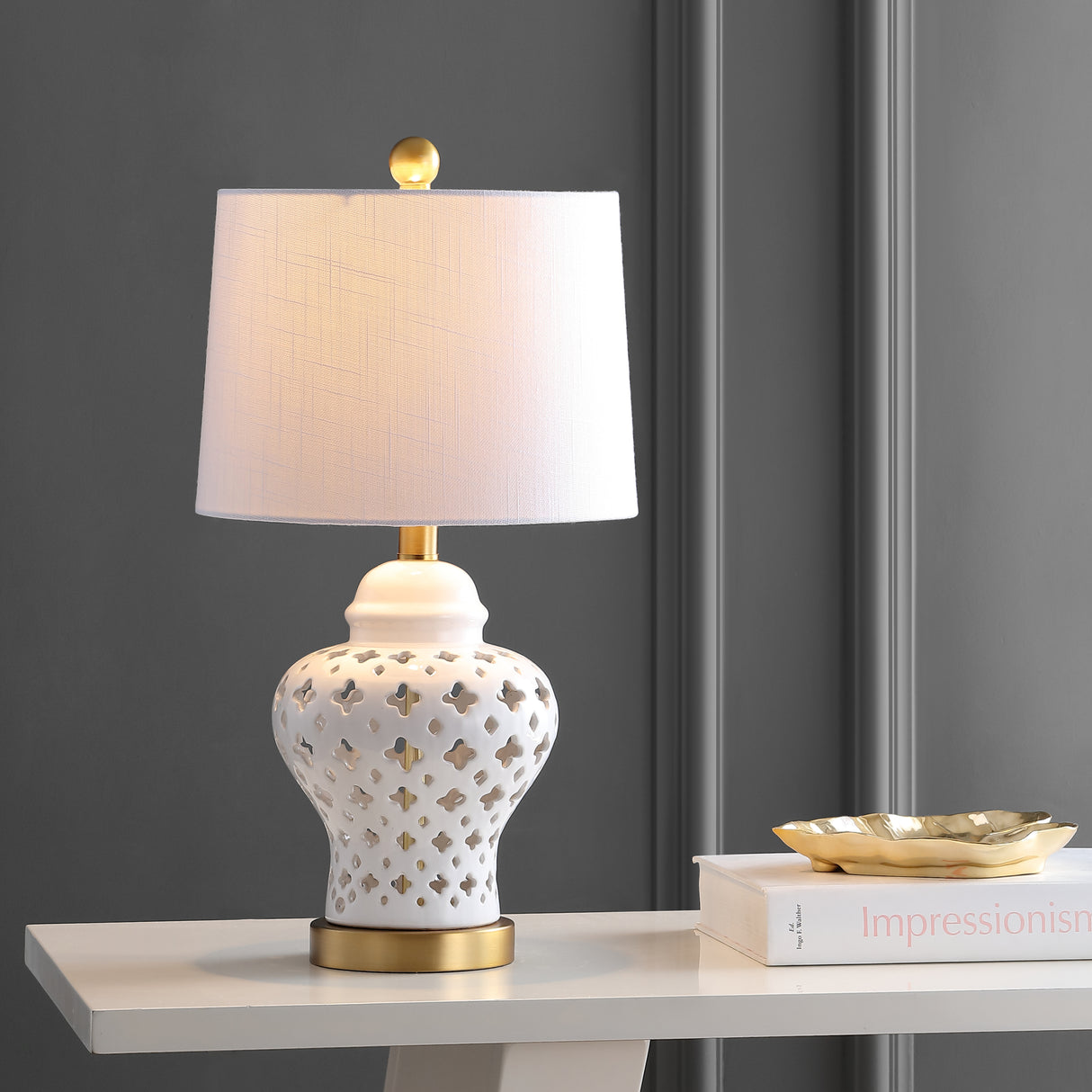 Quatrefoil-Pierced-Ginger-Jar-Ceramic/Metal-LED-Table-Lamp-Table-Lamps