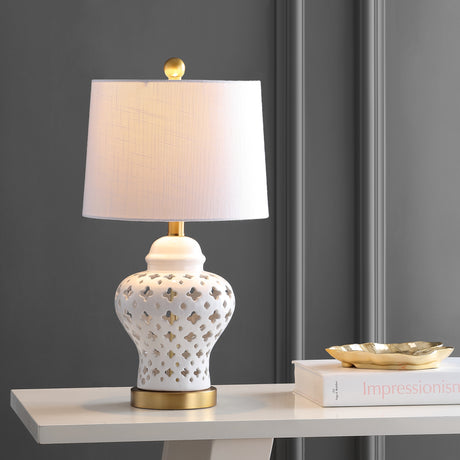Quatrefoil-Pierced-Ginger-Jar-Ceramic/Metal-LED-Table-Lamp-Table-Lamps