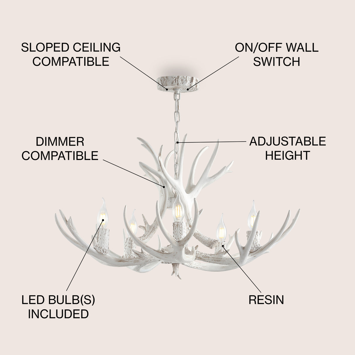 Eldora Adjustable Resin Antler 5-Light LED Chandelier