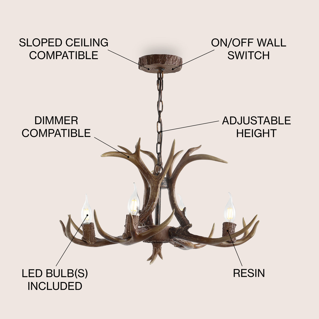 Eldora Adjustable Resin Antler 4-Light LED Chandelier